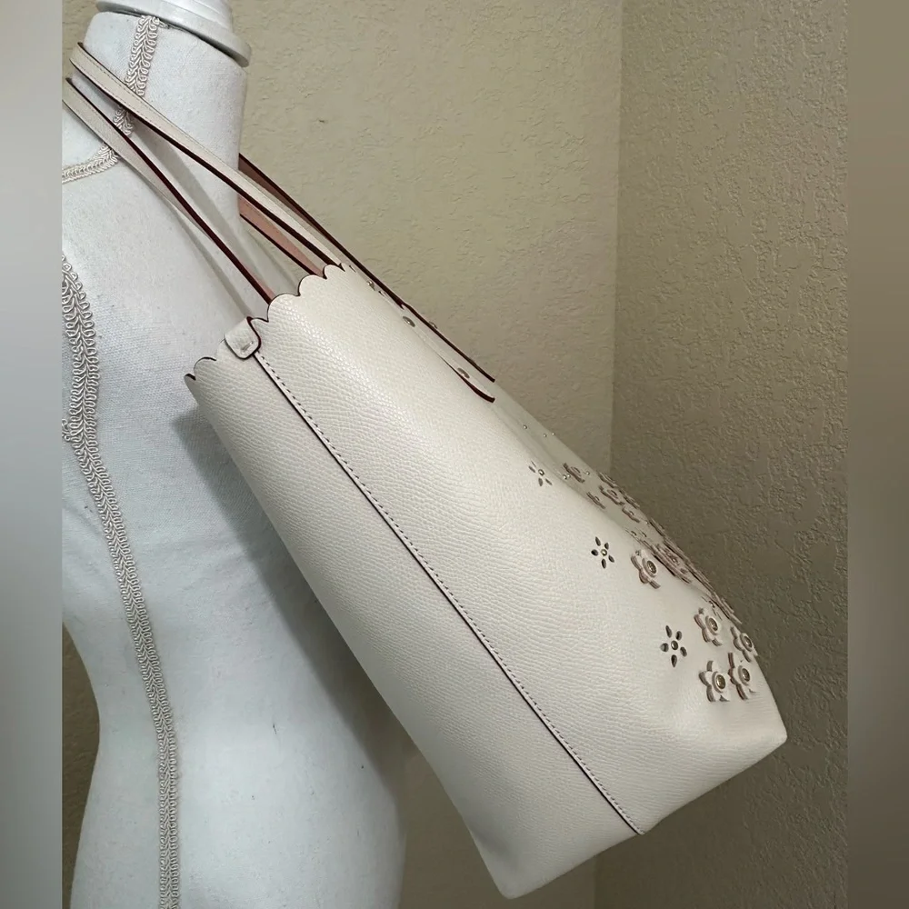 Coach Cream Floral Cutout Tote - Picture 3 of 13